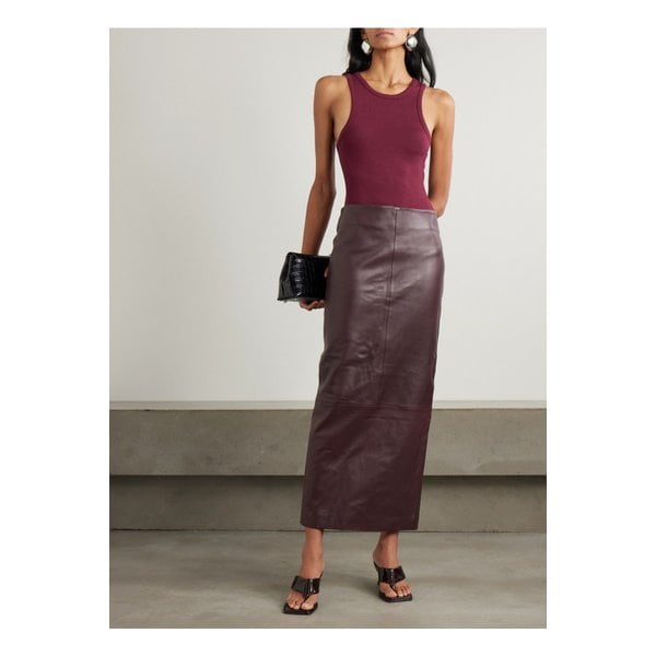 세인트 아그니 패널 가죽 맥시 스커트 버건디 1647597358773824