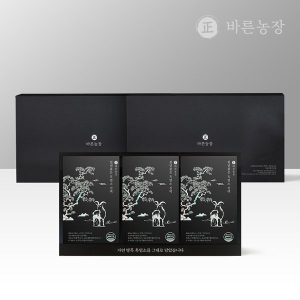 바른농장 자연방목 고함량 흑염소진액 천년 품은 원물 흑염소즙 효능 임산부 90포, 3개