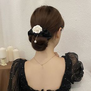 호리 플라워 진주 리본 헤어밴드_P373949427
