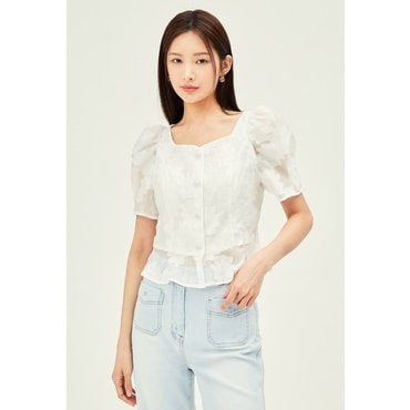 JJ지고트 자카드 하트넥 페플럼 블라우스 GP5A0BL531