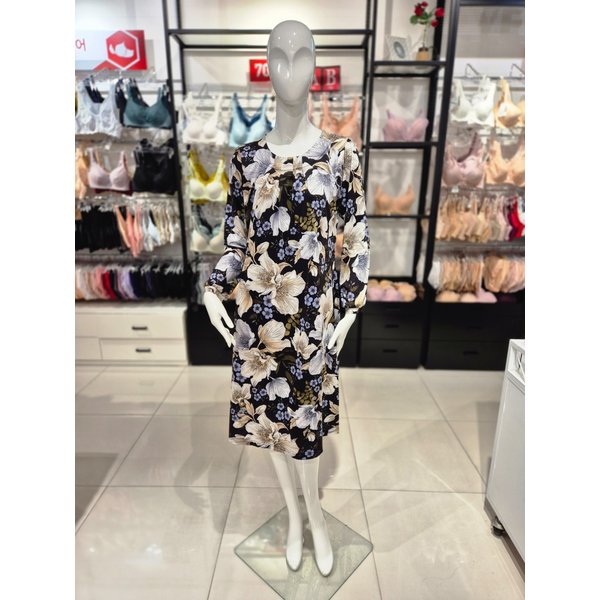 [시흥점] S 와코루) 수입 폴리스판 큰꽃나염 홈웨어 원피스 WGN356W-BK