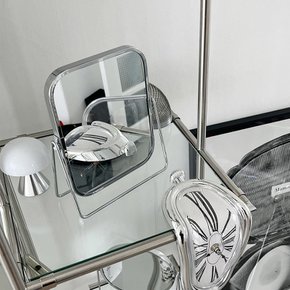 실버 스틸 사각 회전 탁상 양면 거울 각도조절