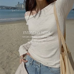 [에브리데이 여리핏] 에브리데이_컷아웃_보트넥 골지 니트 긴팔티셔츠 P000CSJA