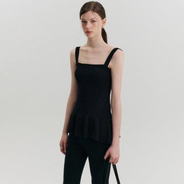 룩캐스트 베니 슬리브리스 플레어 니트 탑_블랙 / BENNY SLEEVELESS FLARE KNIT TOP_BLACK