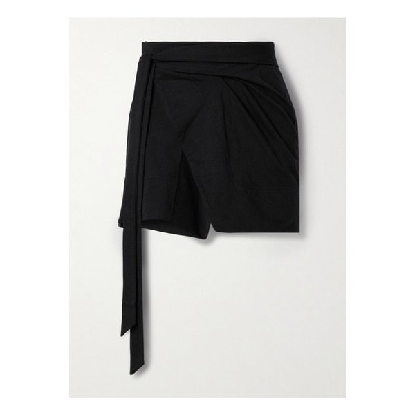 베레니스 비대칭 드레이프 코튼 저지 미니 랩 스커트 블랙 1647597350563378