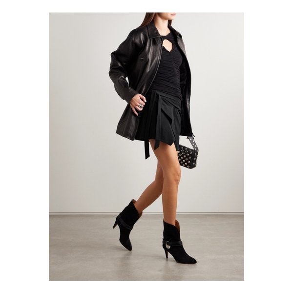 베레니스 비대칭 드레이프 코튼 저지 미니 랩 스커트 블랙 1647597350563378