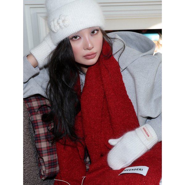 FLOWER FLAKE ANGORA BEANIE - WHITE