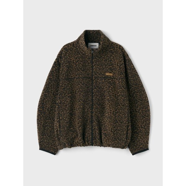 LEOPARD FLEECE ZIP-UP JACKET - BROWN