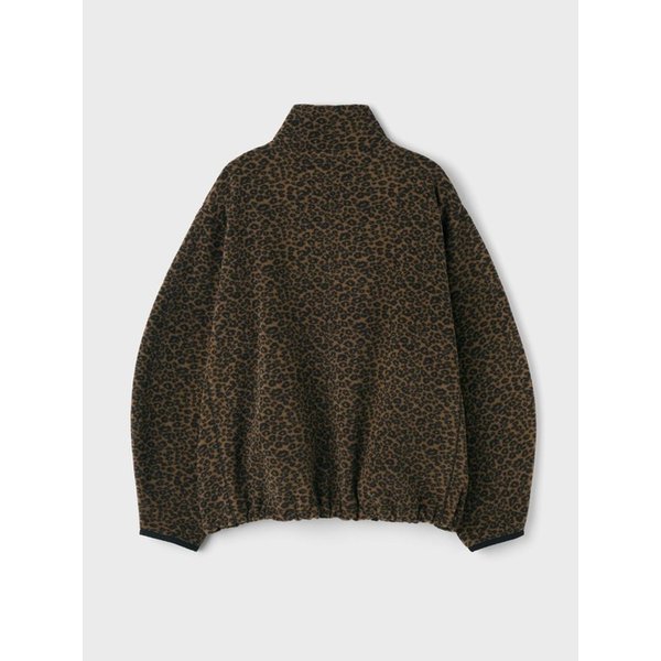 LEOPARD FLEECE ZIP-UP JACKET - BROWN