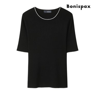 보니스팍스 골지 배색 라인 5부 반팔 니트 (XP7KP002M0)