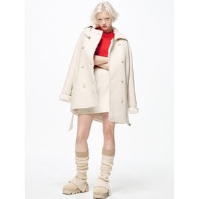 [SET-UP]FAUX SHEARING TRENCH HALF COAT_IVORY IVORY