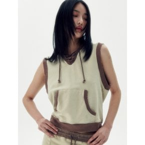 HOODED SLEEVELESS SWEAT VEST [BEIGE]