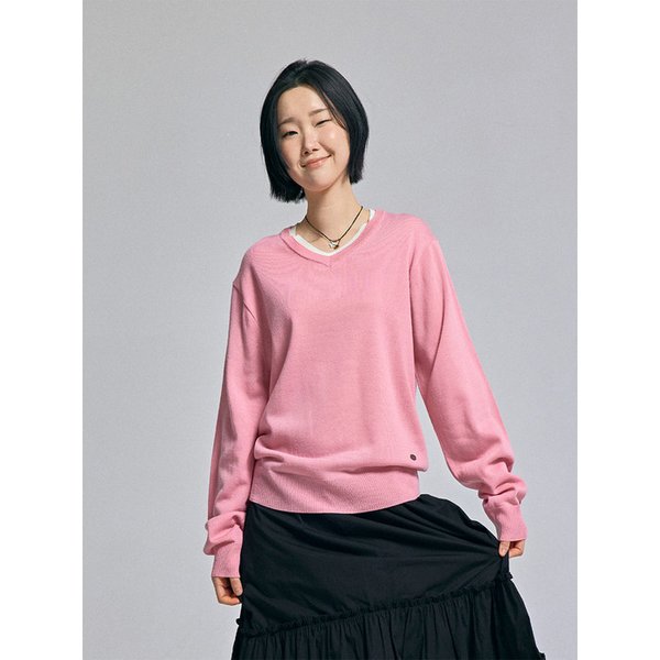 클래식 레이어드 브이넥 니트 라이트 핑크