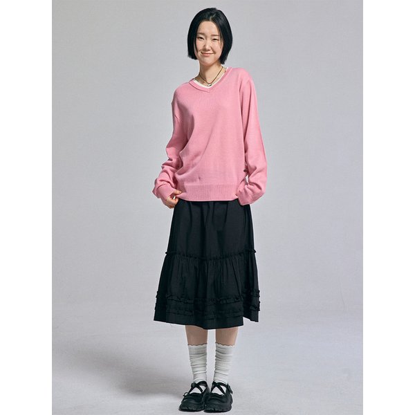 클래식 레이어드 브이넥 니트 라이트 핑크