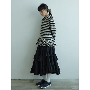 Plain long tiered skirt_Black