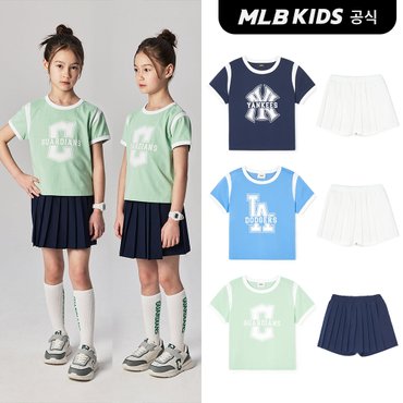 MLB키즈 (공식)24SS 바시티 여아 반팔 티셔츠 치마바지 세트 (3color) 7FS1V0543