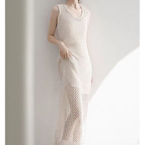투톤뜨게 민소매 라운드넥 롱원피스 D28332_P391359478
