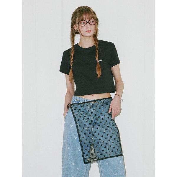 Flower lace layerd Skirt BLACK