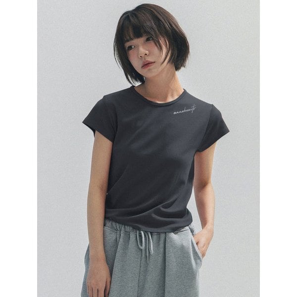 Slim Modal lettering Tee_CHARCOAL