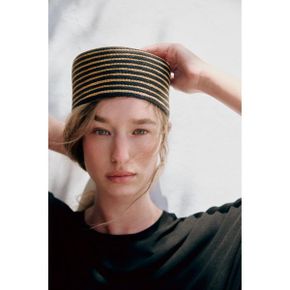 ZARA 자라 우먼 컴바인드 PILLBOX 모자 에크루 블랙 1023213070 1023213 1276207