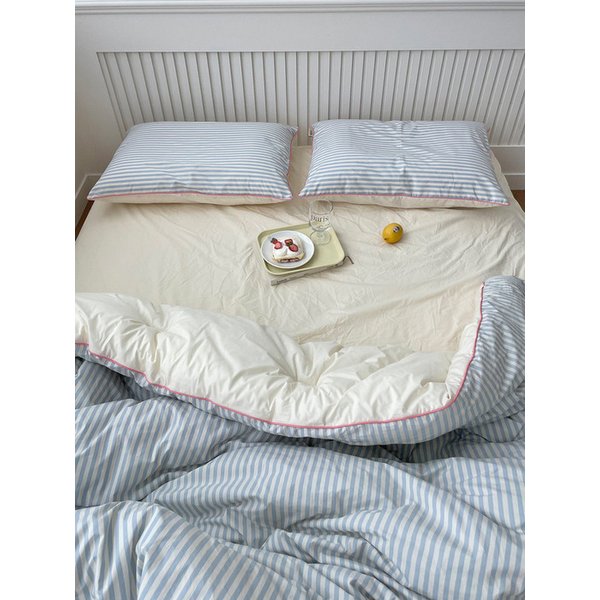 [시그니처] 비비 베개커버 단품 스트라이프 체온조절 고밀도 순면 양면