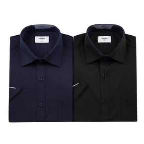 (일반핏)구김없고 착용감좋은 쾌적한   TC스판트윌 검정/네이비  반소매셔츠 2종택1(RZUSG0012)