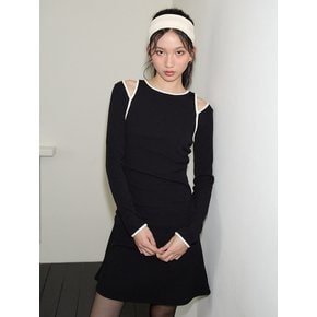 Line Point Cut-Off Mini Dress_ Black