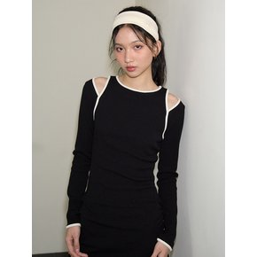 Line Point Cut-Off Mini Dress_ Black