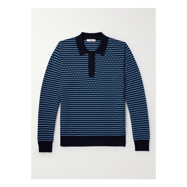 스트라이프 울 폴로 셔츠 블루