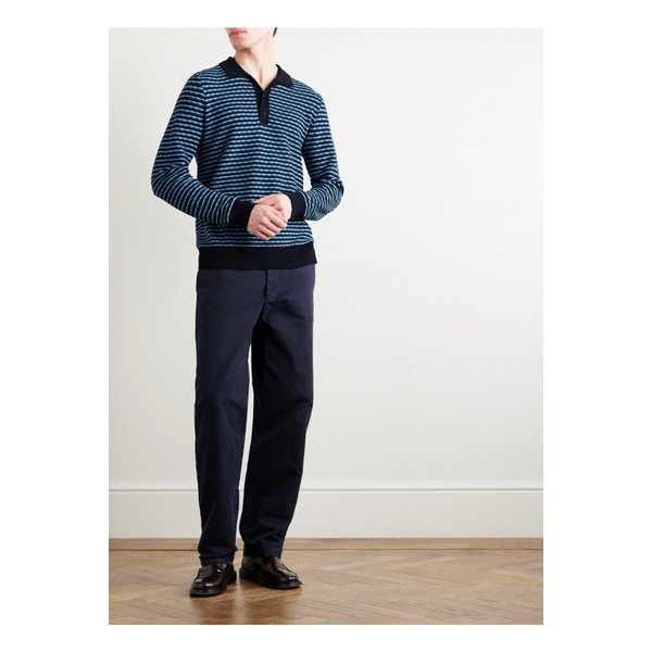 스트라이프 울 폴로 셔츠 블루