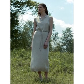 LINEN BLEND BELTED KNIT DRESS