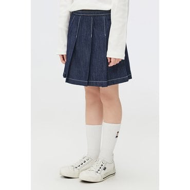 스파오키즈 [키즈] 쿨 경량 데님 플리츠 스커트 (속바지)_SPWJF25KG1