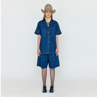 EENK WICO Folded Front Denim Bermuda Shorts - Denim Blue