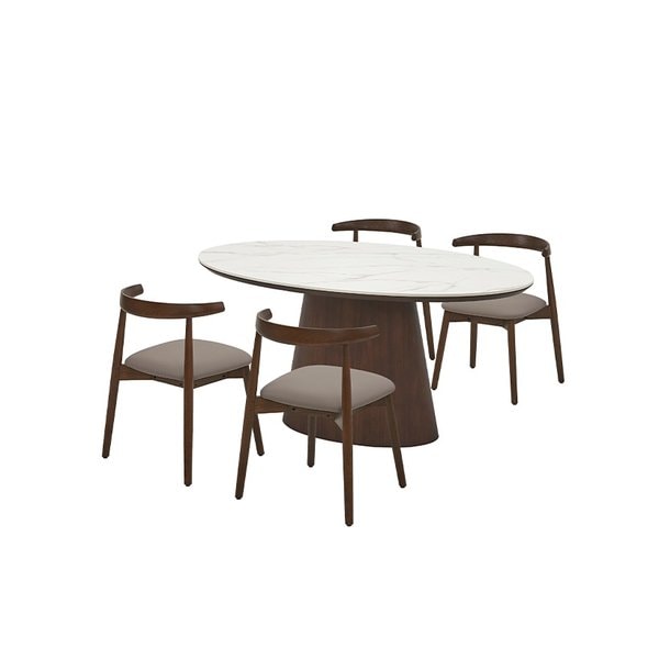 보테 세라믹 타원형식탁 4인세트 160cm 브라운_보테 가죽체어 4EA