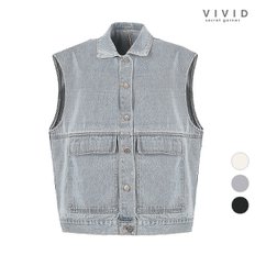 VIVID 여성 주머니장식 청 데님 조끼