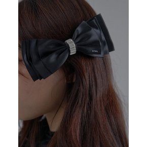 Crystal Buckle Satin Ribbon Hairpin_Black