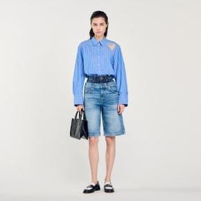 더블 벨트 데님 버뮤다 반바지 Jeansblau SFPSH00359