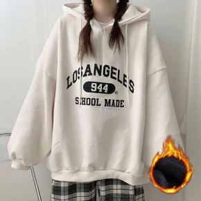 여성 레터링 기모 반집업 오버핏 후드티