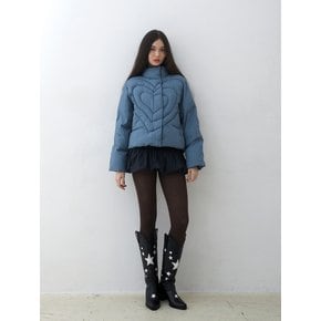 Heart Puffer Jacket Check Blue