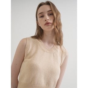 Round Crop Knit Sleeveless (Beige)