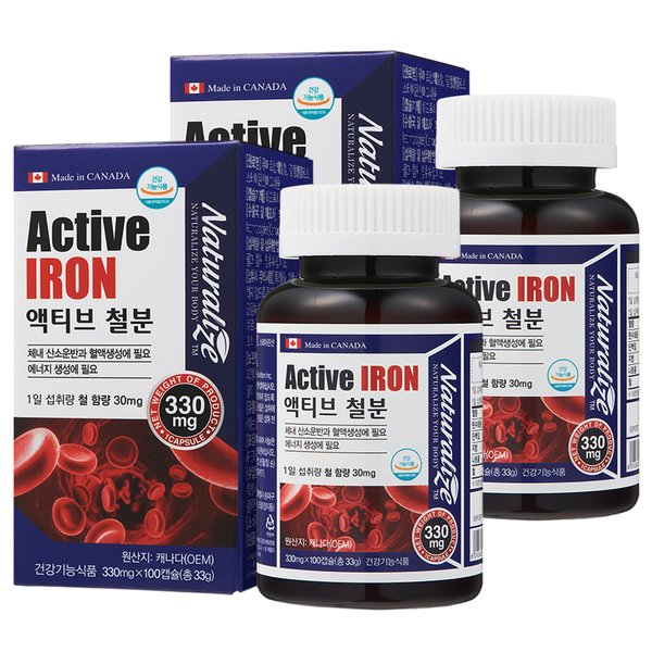 액티브 철분 100캡슐 2병 200일분 철분제