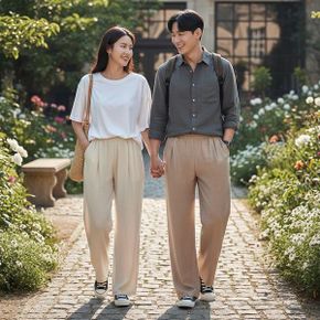 남자 린넨룩 투턱 와이드핏 여자 팬츠_P421529643