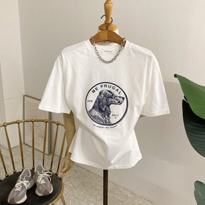 / 롱도 배색 프린팅 여유핏 반팔 티셔츠(3color)