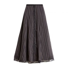 5096042 Meruert Tolegen Lace Trim Stripe A-Line Skirt