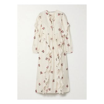 ALIX OF BOHEMIA 알릭스오브보헤미아 리나 러플 플로럴 프린트 실크 보일 미디 드레스 아이보리 1647597358169488
