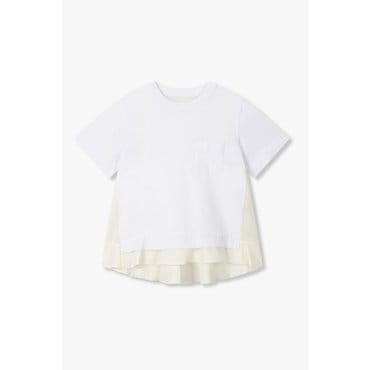 SACAI [사카이] 여성 나일론 트윌 코튼 저지 믹스 티셔츠 (화이트) 6415321102