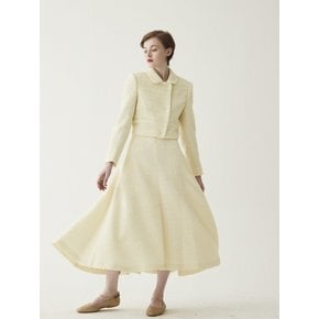 Tweed Long Flair Skirt-Baby Yellow