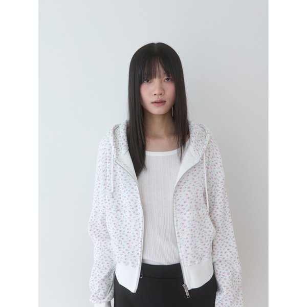 Flower Pattern Hood Zip-up_Ivory