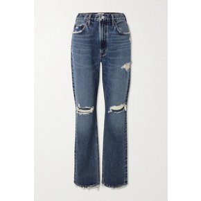 + Net Sustain Mason Distressed High-rise Straight-leg Organic Jeans 블루