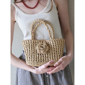 Camellia Handmade Crochet Raffia Mini Tote Bag _ Natural Beige